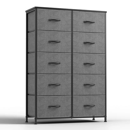 JHK 10 Drawer Fabric Nightstand Storage Cabinet With Steel Frame