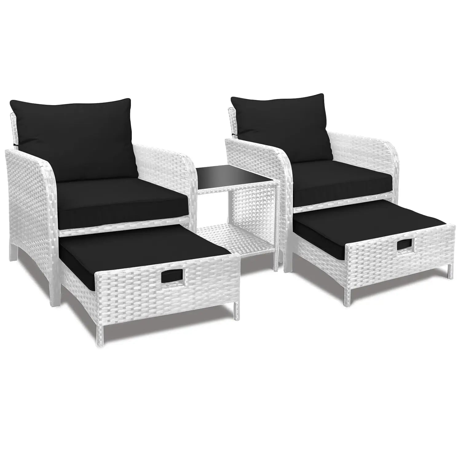 Balcony Furniture 5 Piece Patio Conversation Set, PE Wicker Rattan Outdoor Lounge Chairs with Soft Cushions 2, Customized