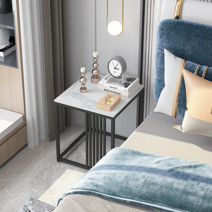 Modern Minimalist Marble Stone Side Table With Sturdy Metal Frame
