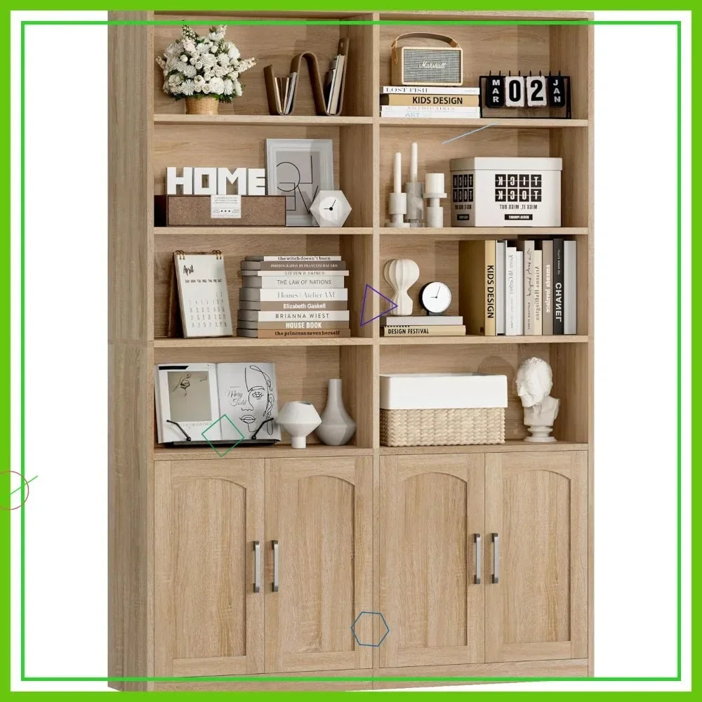 Bestseller6-Tier Double Wide Bookshelf with Doors, 73" Tall Storage Cabinet for Home Office &amp; Living Room