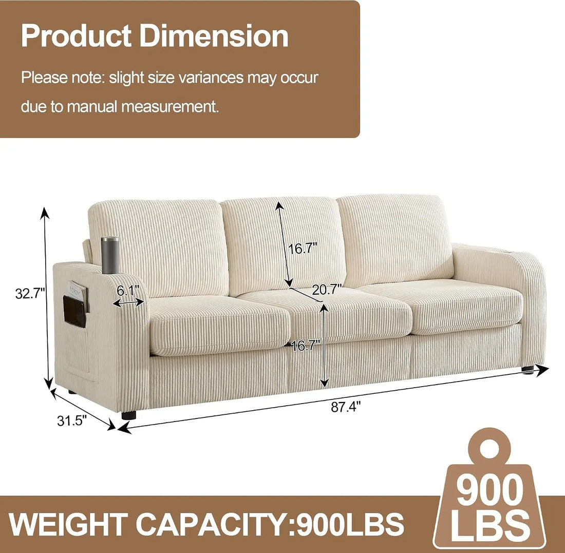 SUXI Modern Upholstered Sofa With Deep Seats And Cup Holders