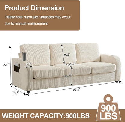 SUXI Modern Upholstered Sofa With Deep Seats And Cup Holders