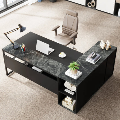 Tribesigns L Shaped Executive Desk With Cabinet Storage And Shelves