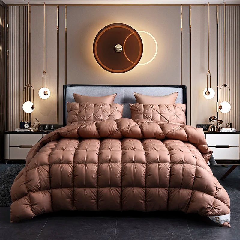 White Goose Down Duvet Warm Winter Thick 3D Bread Comforter Pinch Pleated Blanket Filling for Single Double Couple Bed Quilts