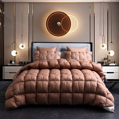 White Goose Down Duvet Warm Winter Thick 3D Bread Comforter Pinch Pleated Blanket Filling for Single Double Couple Bed Quilts