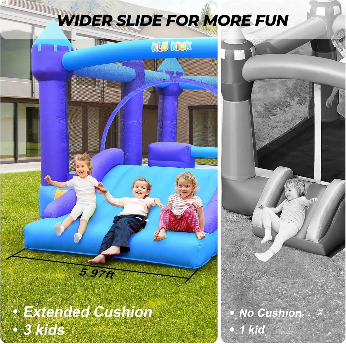 Inflatable Bounce House for Big Kids, 15' x 12' Large Outdoor Bouncy Castle with Blower, Wider Slide & Basketball Hoop