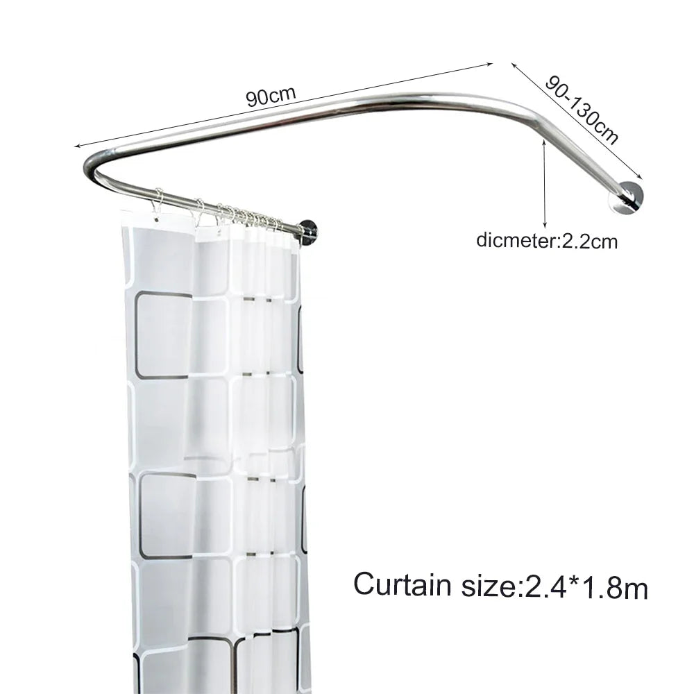 Stainless Steel U-Shaped Shower Curtain Rod for Small Bathrooms