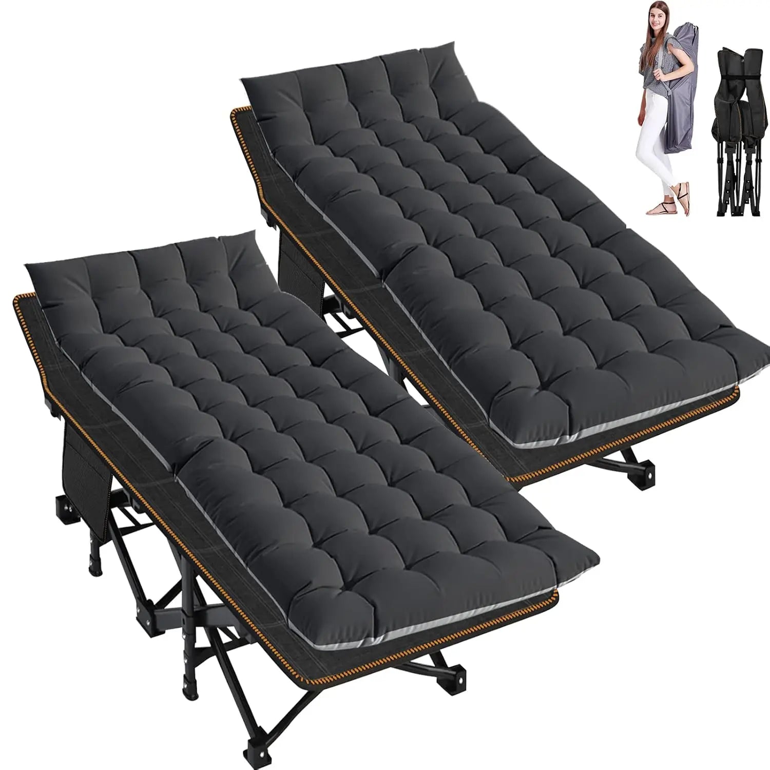 2PK XXL Camping Cot for Adults 900LBS - 78"×32" Oversized Folding Bed with Mattress Pad, Heavy Duty 1200D Oxford, Customized