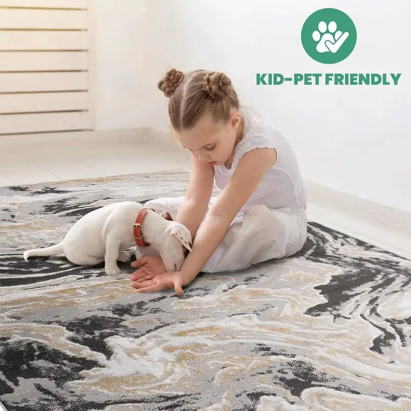 Stylish 6x9 Grey Abstract Area Rug for Living Room, Bedroom, Dining, Home Office - Non-Shedding & Stain Resistant