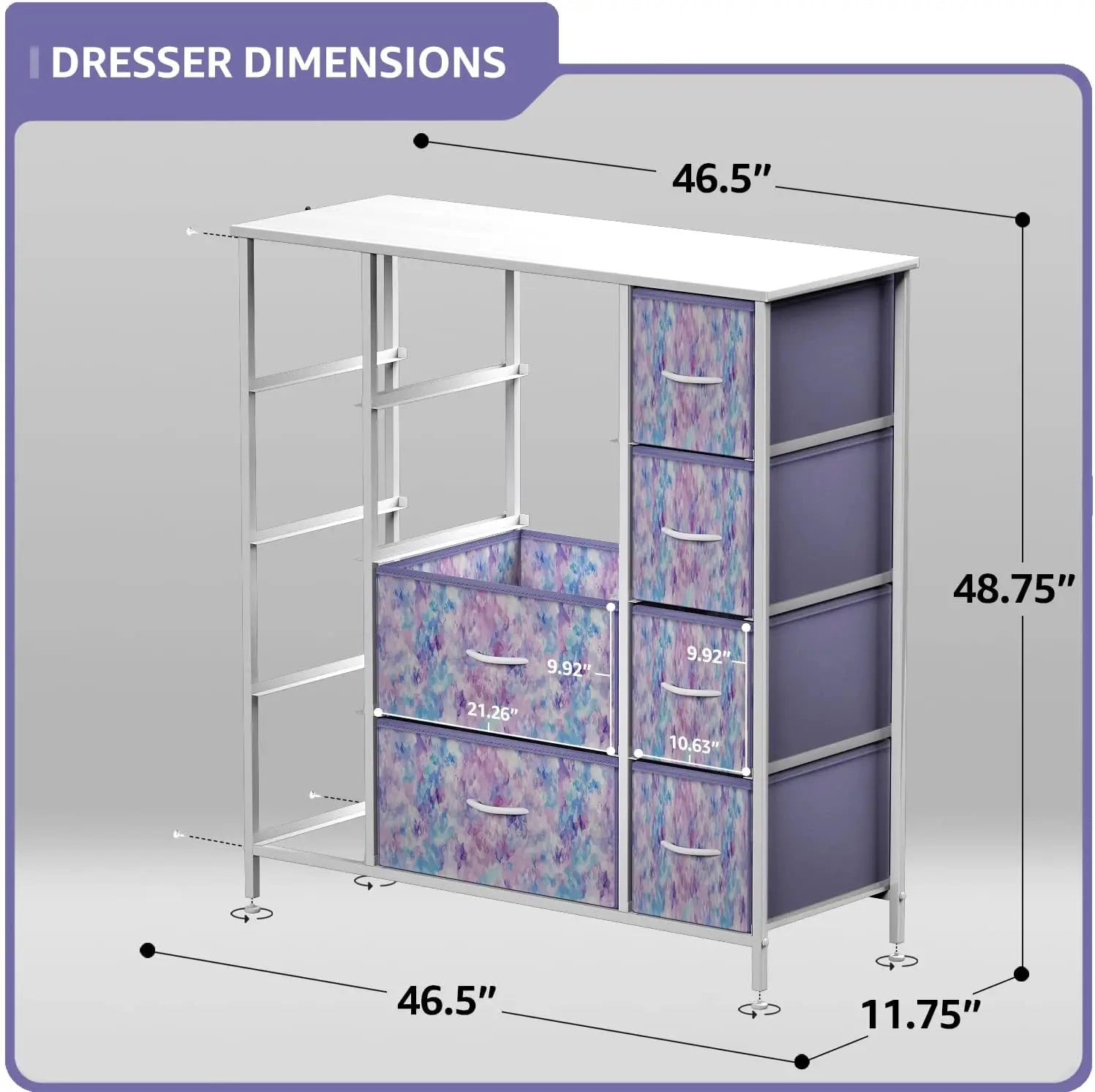 Kids Dresser with 12 Drawers - Chest Organizer Unit with Steel Frame Wood Top &amp; Handle, Fabric Bins for Clothes - Large Furnitur
