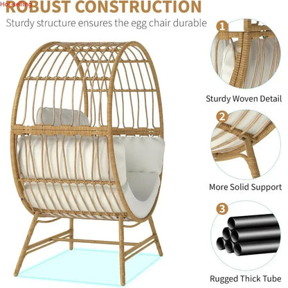 BestsellerEgg Chair Outdoor Indoor, Oversized Rattan Chair with Thicken Cushion, 350LBS Capacity Wicker Patio Lounge Chair, Bask