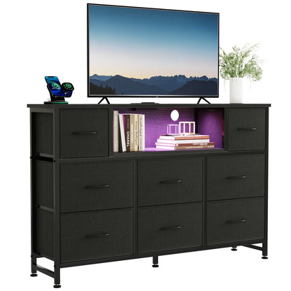 JHK LED TV Stand with Fabric Drawers and Charging Station
