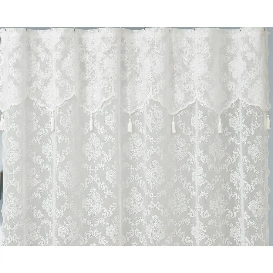Ivory Shower Curtain with Attached Valance and Elegant Tassels. Standard Size 72 x 72 Lace Shower Curtain for Bathroom. Luxury S