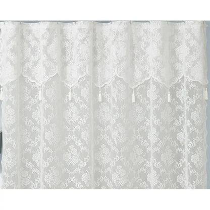Ivory Shower Curtain with Attached Valance and Elegant Tassels. Standard Size 72 x 72 Lace Shower Curtain for Bathroom. Luxury S