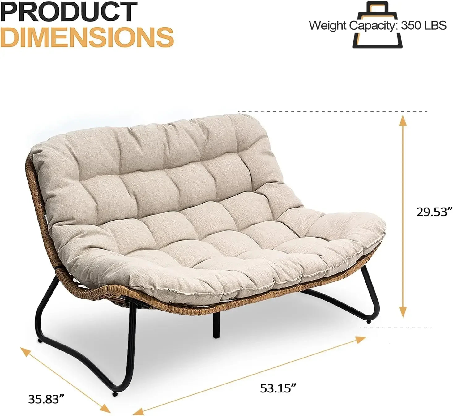BestsellerOutdoor Loveseat, 2 Seater Outdoor Couch with Soft Cushion, All-Weather Boho Rattan Patio Furniture for Balcony