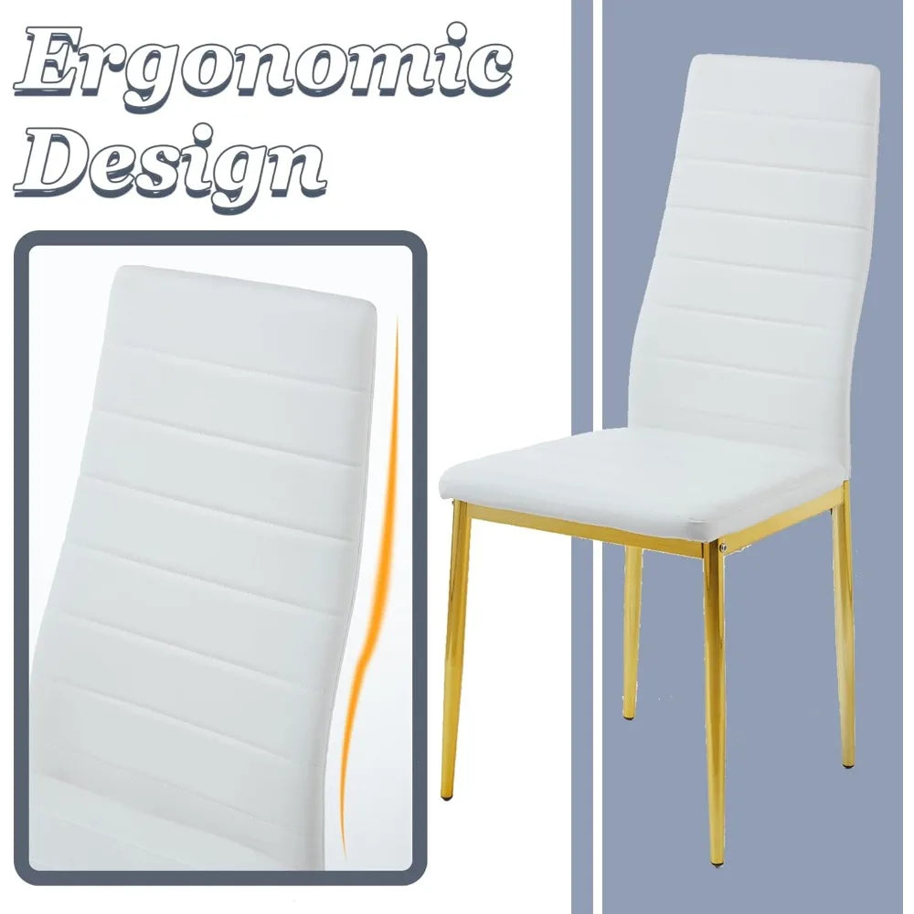 White Dining Chairs Set of 4 with Gold Legs,Metal Kitchen Chairs Armless,Modern Kitchen Chair Set of 4 for Dining Room,High Back