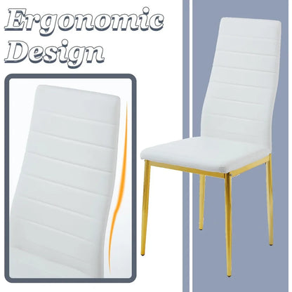White Dining Chairs Set of 4 with Gold Legs,Metal Kitchen Chairs Armless,Modern Kitchen Chair Set of 4 for Dining Room,High Back