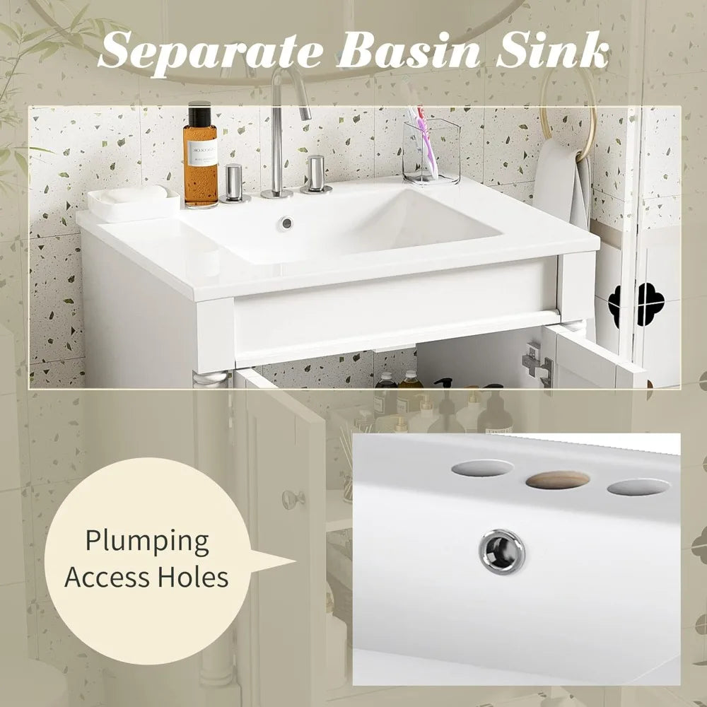 24 Inch Bathroom Vanity with Single Sink Combo Set, Modern Bathroom Storage Cabinet with Double Soft Closing Doors, Solid Wood F