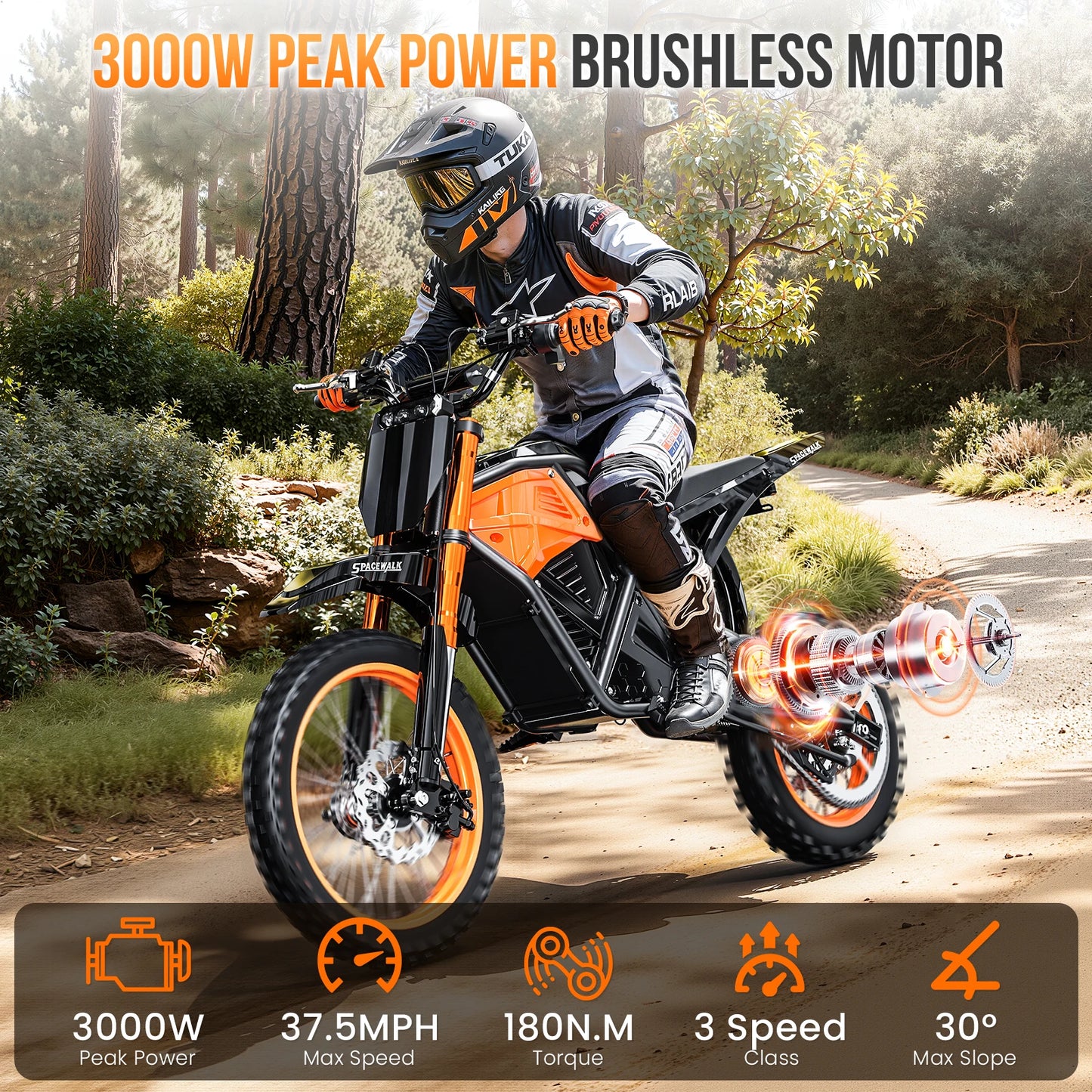 EILLEO SPACEWALK 48V Electric Dirt Bike 3000W Peak Power 37 MPH 60 Mile Range