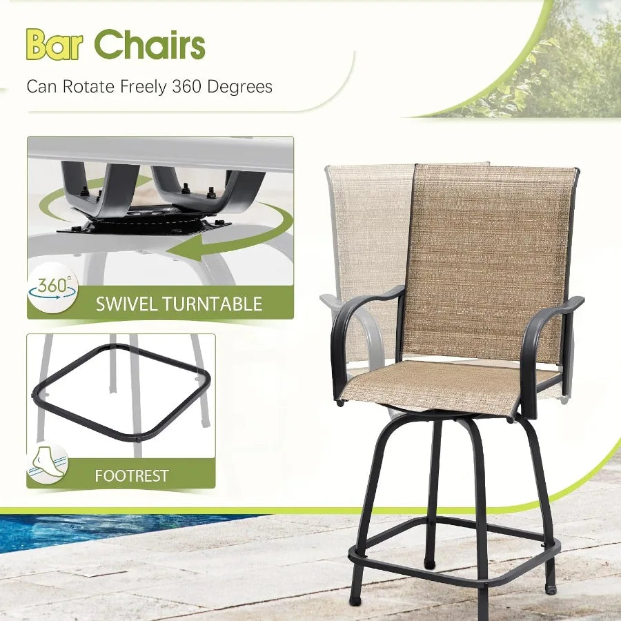 3‑Pieces Outdoor Patio Swivel Bar Set, Weather‑Resistant Counter Height Furniture Set for Backyard Garden Poolside Deck