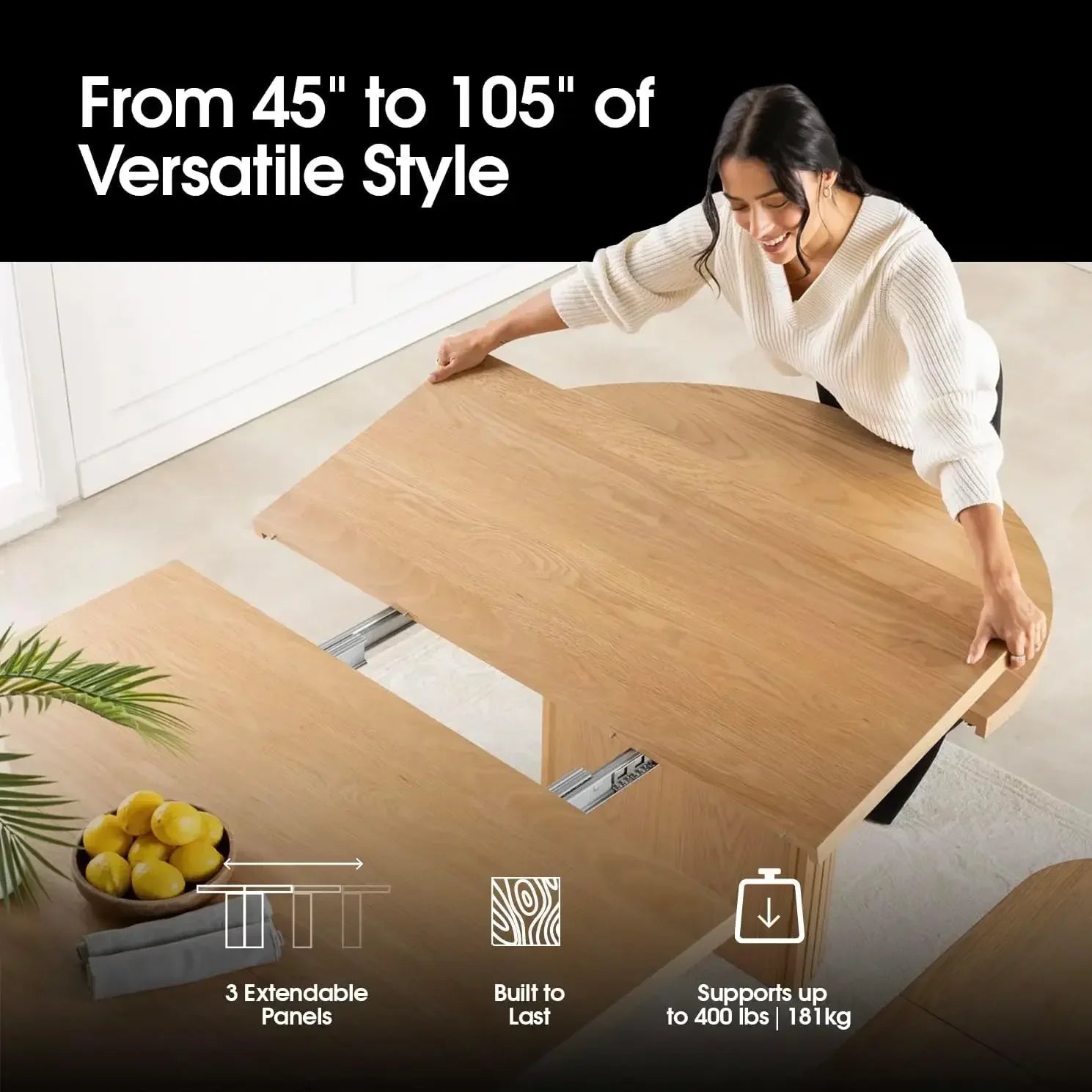 Table Expandable Round Dining Table Set for 4 to 8, Modern Dining Table and Chairs Set of 4 with Bench, Extendable Dining Room