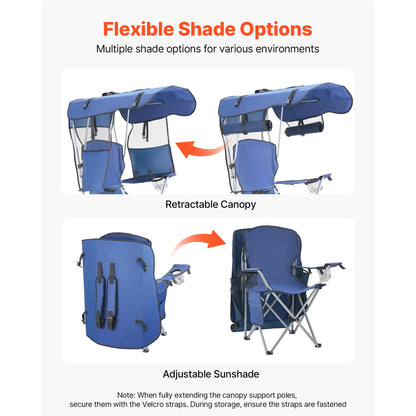SucceBuy Camping Chair With Canopy Shade And Cup Holders