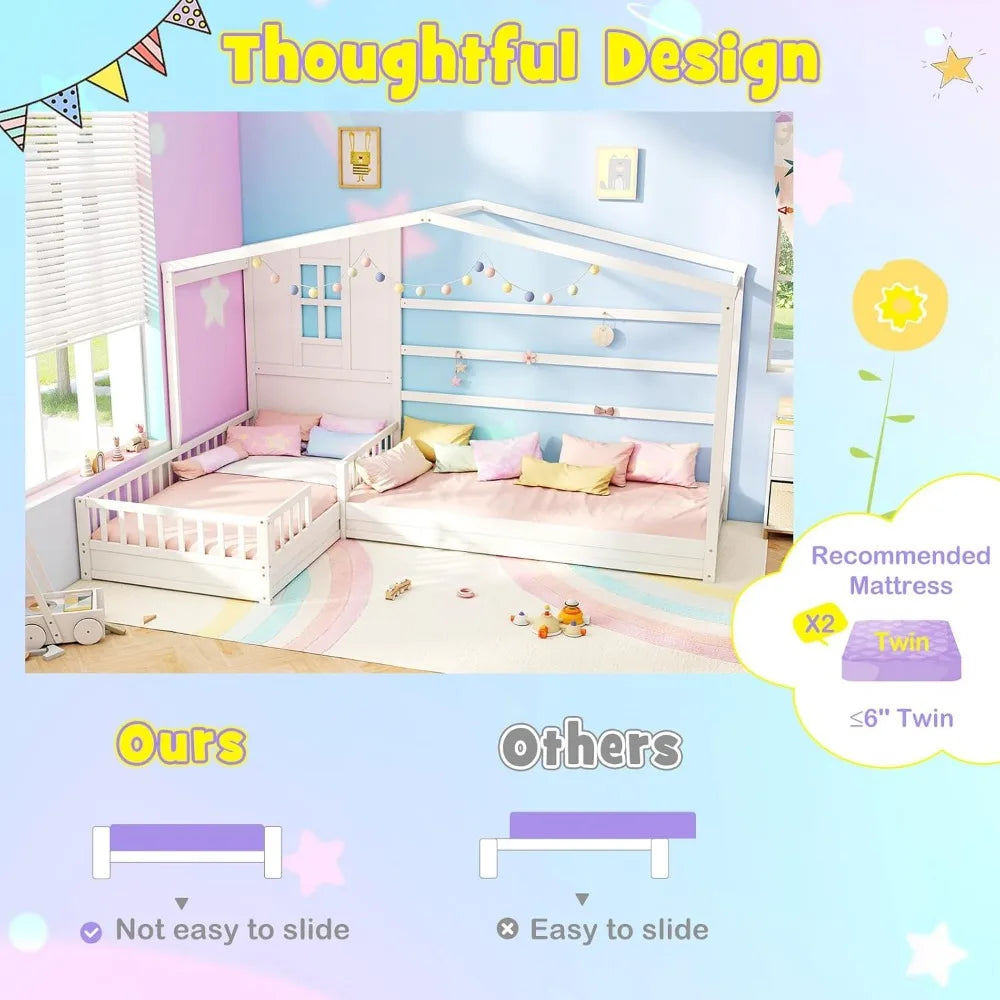 Mat Expert L-Shaped Twin Platform Bed For Kids With Window