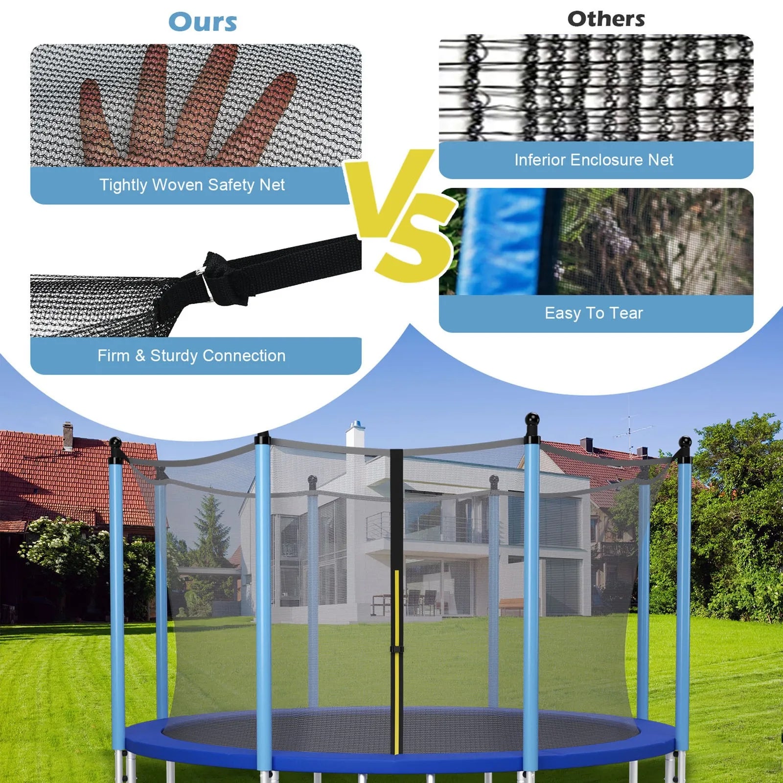 12FT Trampoline Replacement Safety Enclosure Net Weather-Resistant