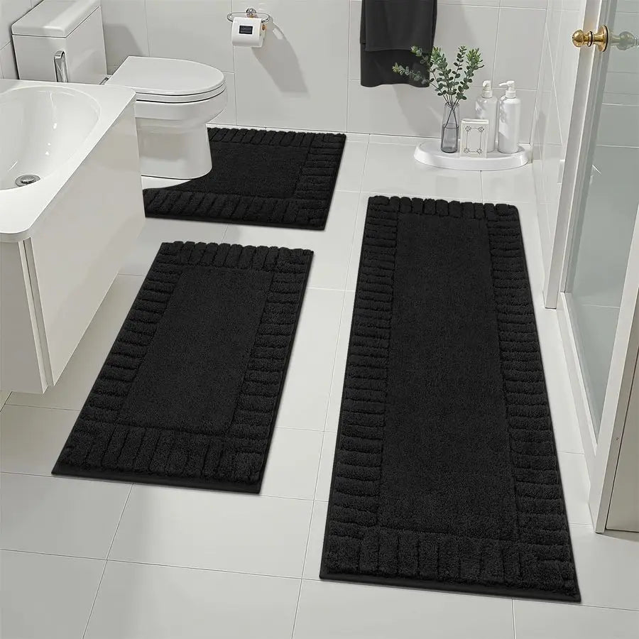 Bathroom Rugs Sets 3 Piece Bathroom Shower Rugs with UShaped Contour Toilet Mat Absorbent Microfiber Plush Bath Mats Non Slip Ba