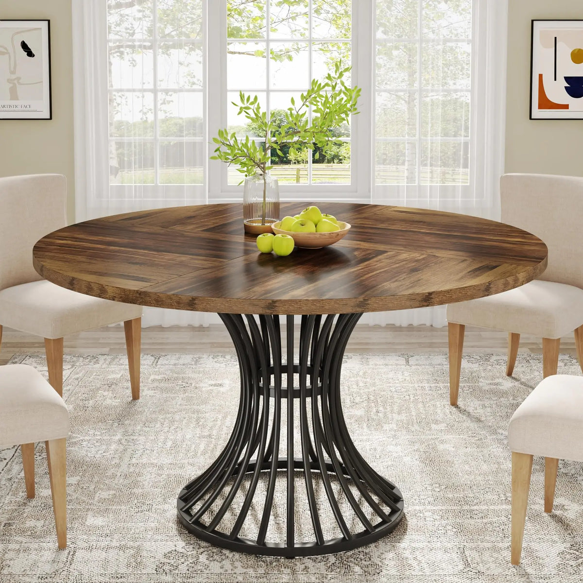 Tribesigns Round Dining Table for 4-6 People, 47-Inch Farmhouse Dinning Room Table Circle Kitchen Table, Industrial Dinner Table