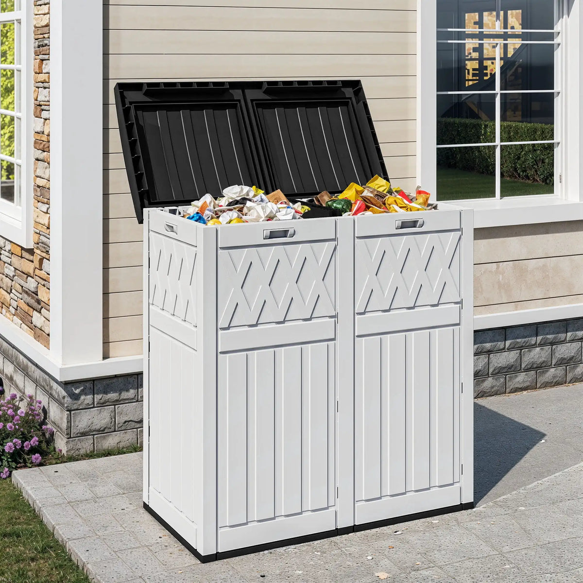 Uforic Double Compartment Weatherproof Resin Trash Can With Lid