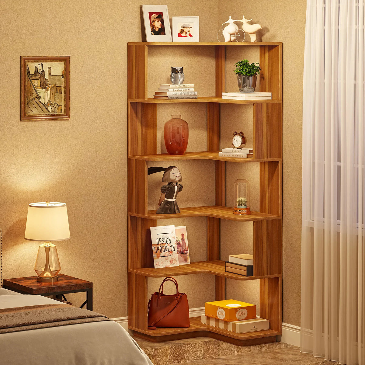 Tribesigns Industrial Corner Bookshelf with Anti Drop Panel