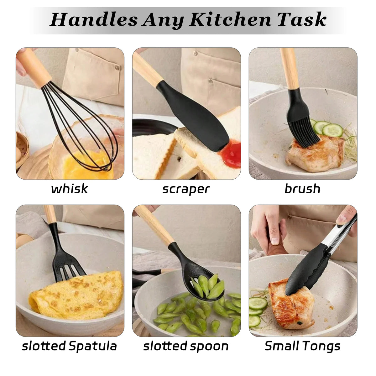 19PCS Silicone Kitchen Utensils Set with Wooden Handle Heat Resistant Nonstick Cooking Tools with Knife Set &amp; Utensil Holder