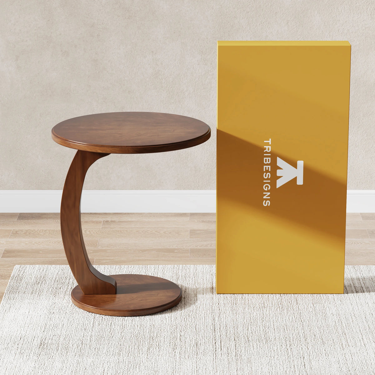 Tribesigns Round C Shaped Wood End Table Couch Side Table