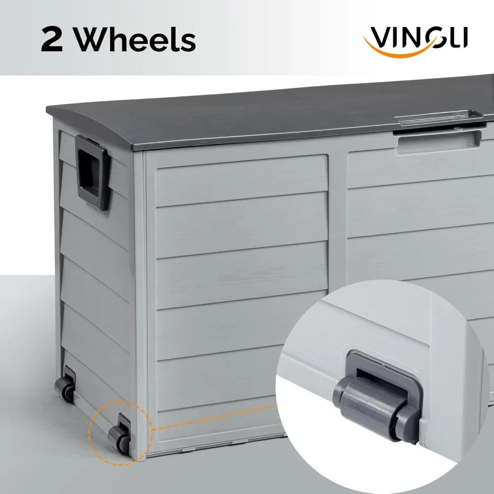 75 Gallon Outdoor Storage Box, Lockable Plastic Storage Containers with Lid, Patio Deck Box Furniture for Garden,