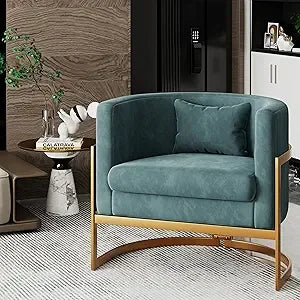Upholstered Velvet Accent Chair Barrel Chairs Modern Living Room Armchair, Mid Century Lounge Chairs Sofa Tub Bucket Club Chair