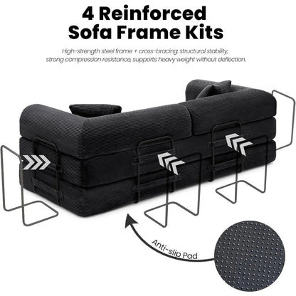 79 Inch Convertible Floor Sofa Bed 5 in 1 Fold Out Sleeper Modular Lounge Couch for Living Room Bedroom Black