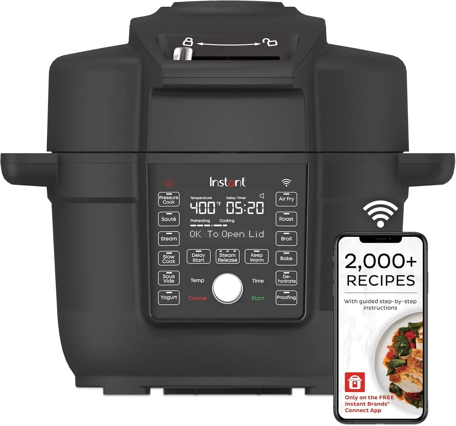 6.5 Quart Air Fryer &amp; Pressure Cooker Combo with WiFi, 13-in-1 Functions: Sauté, Slow Cook, Bake, Steam, Roast &amp; More