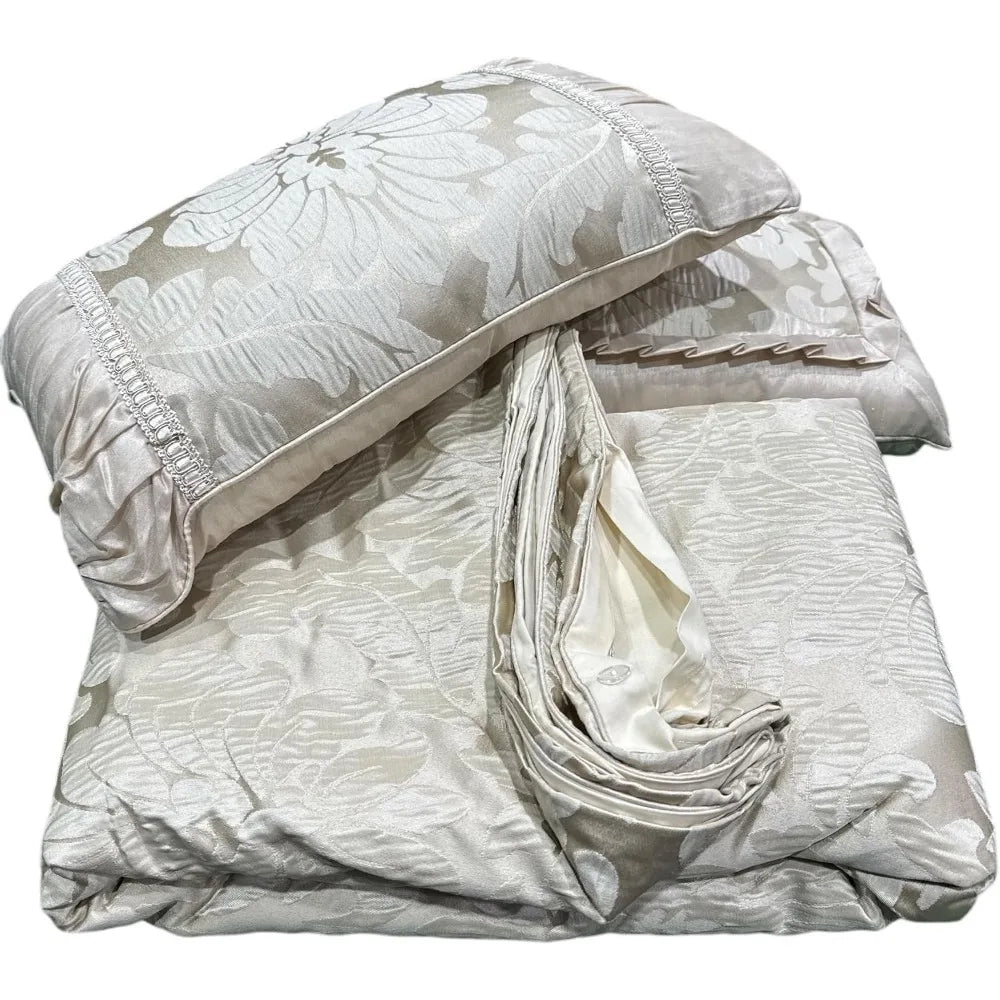 Wholesalebeddings 7pc Duvet Cover Set (Sara Jacquard Cotton Blend) King-California King, Multi-Tone of Beige