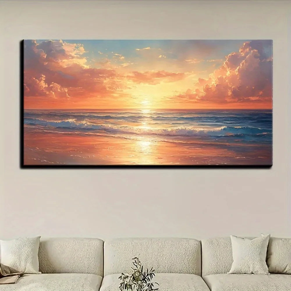 Hign-concerned Seaside Sunrise Abstract Oil Painting Canvas Wall Decor
