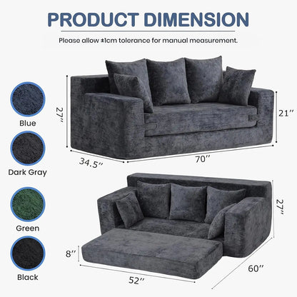 SUXI Boneless Sofa Bed With Storage Pocket Plush Velvet Couch