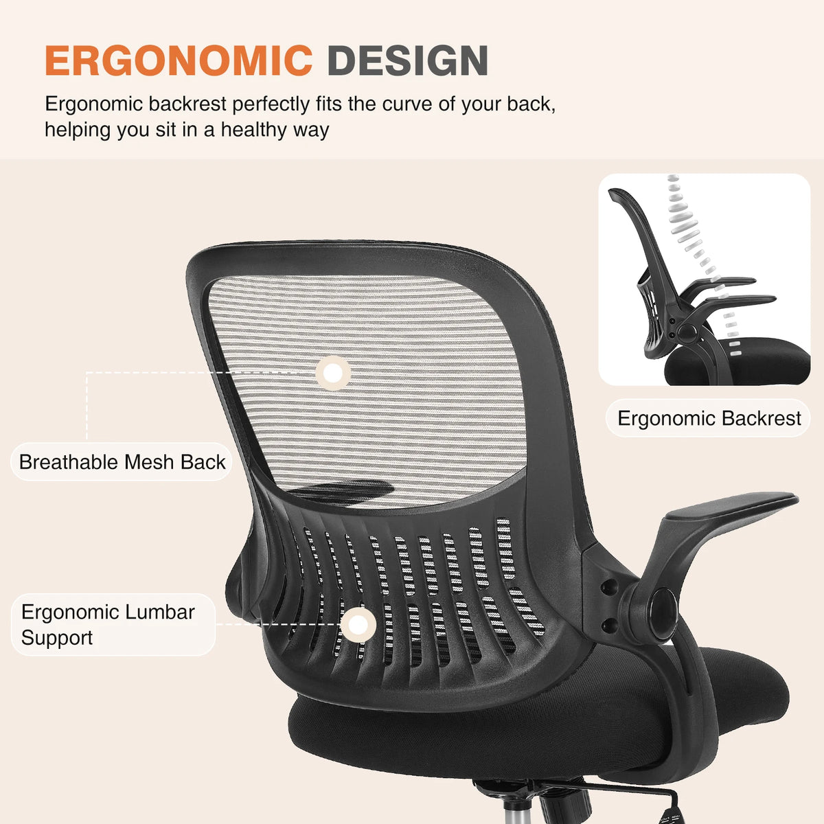 JHK Ergonomic Mid Back Mesh Office Chair With Lumbar Support