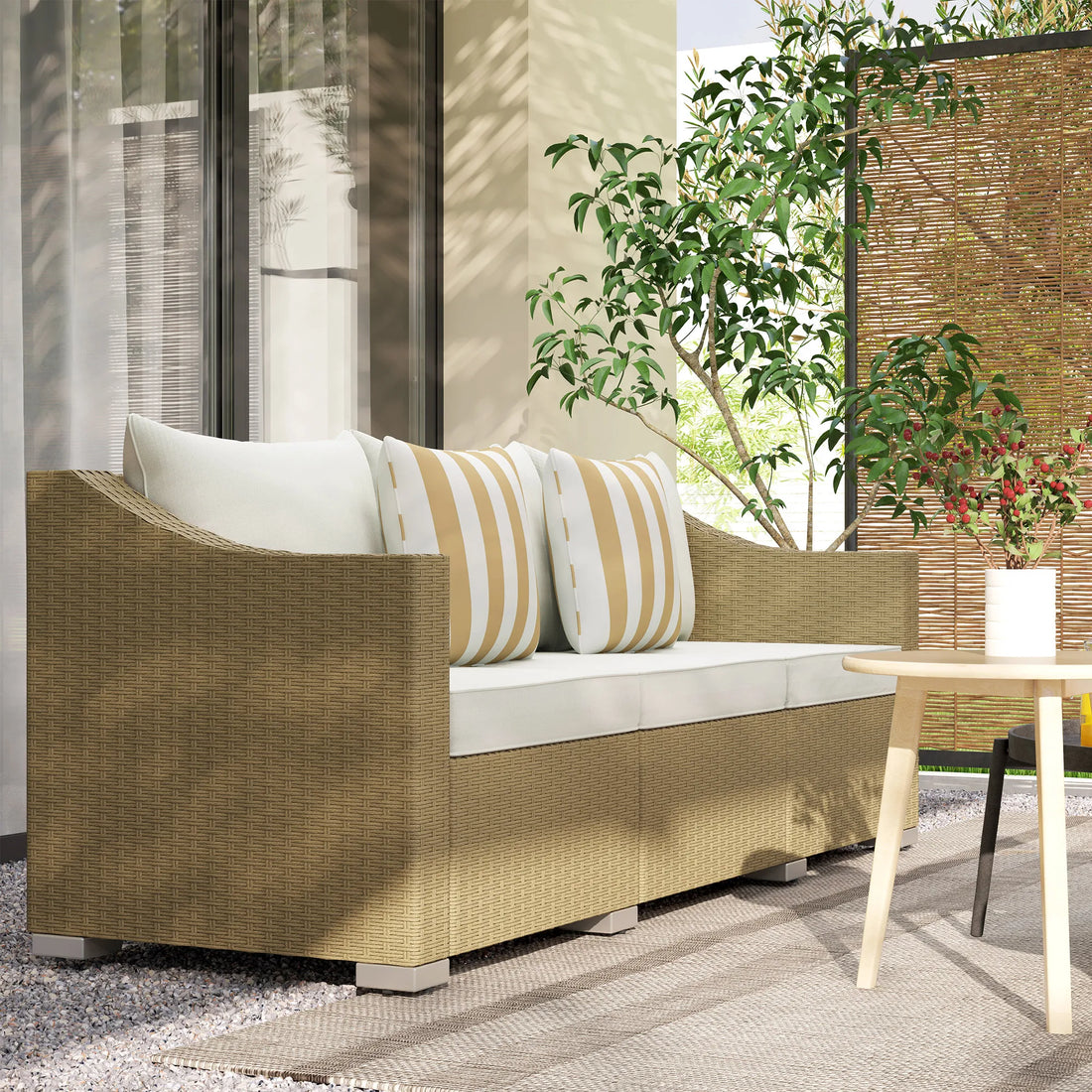 Outsunny Outdoor Wicker Patio Sofa With Cushions And Throw Pillows