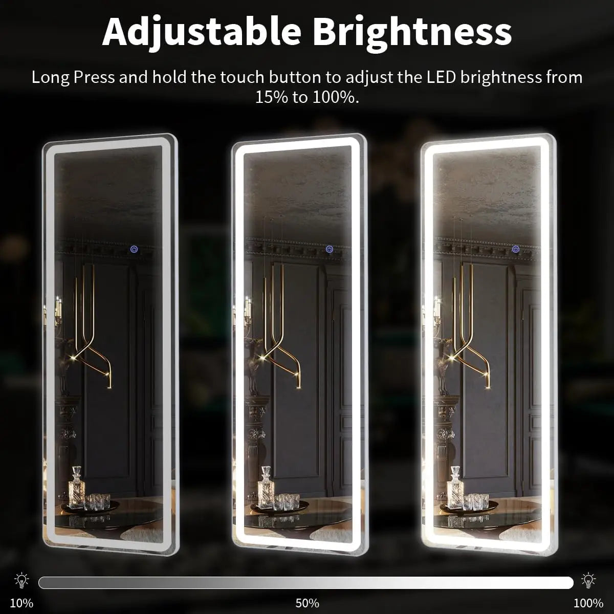 63"x20" Full Length Mirror with Lights,LED Mirror Full Length,Lighted Floor Mirror with Stand,Full Body Mirror with Dimming