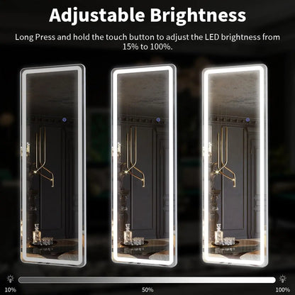 63"x20" Full Length Mirror with Lights,LED Mirror Full Length,Lighted Floor Mirror with Stand,Full Body Mirror with Dimming