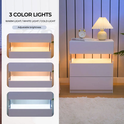 Cubehom LED Bedside Tables with Three Drawers for Bedroom