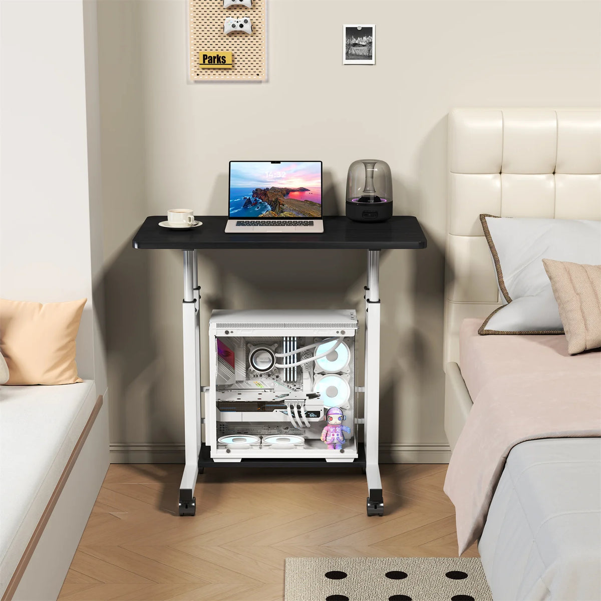 HiMISS Adjustable Height Mobile Standing Desk With Storage Basket