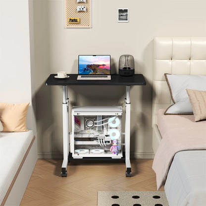 HiMISS Adjustable Height Mobile Standing Desk With Storage Basket