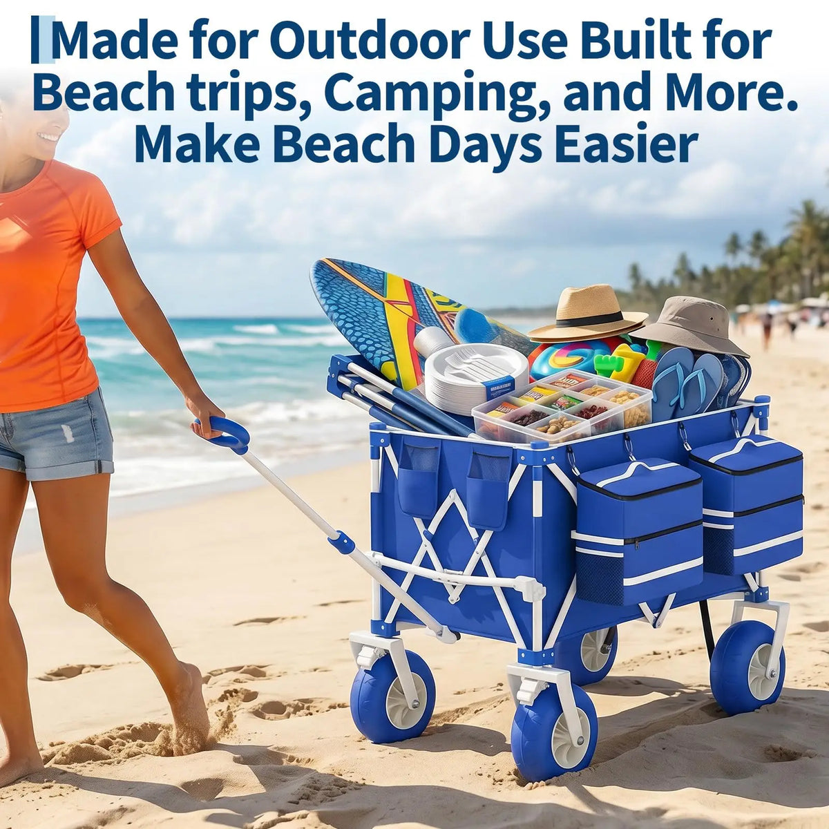 HiMISS Heavy Duty Folding Beach Wagon With All Terrain Wheels
