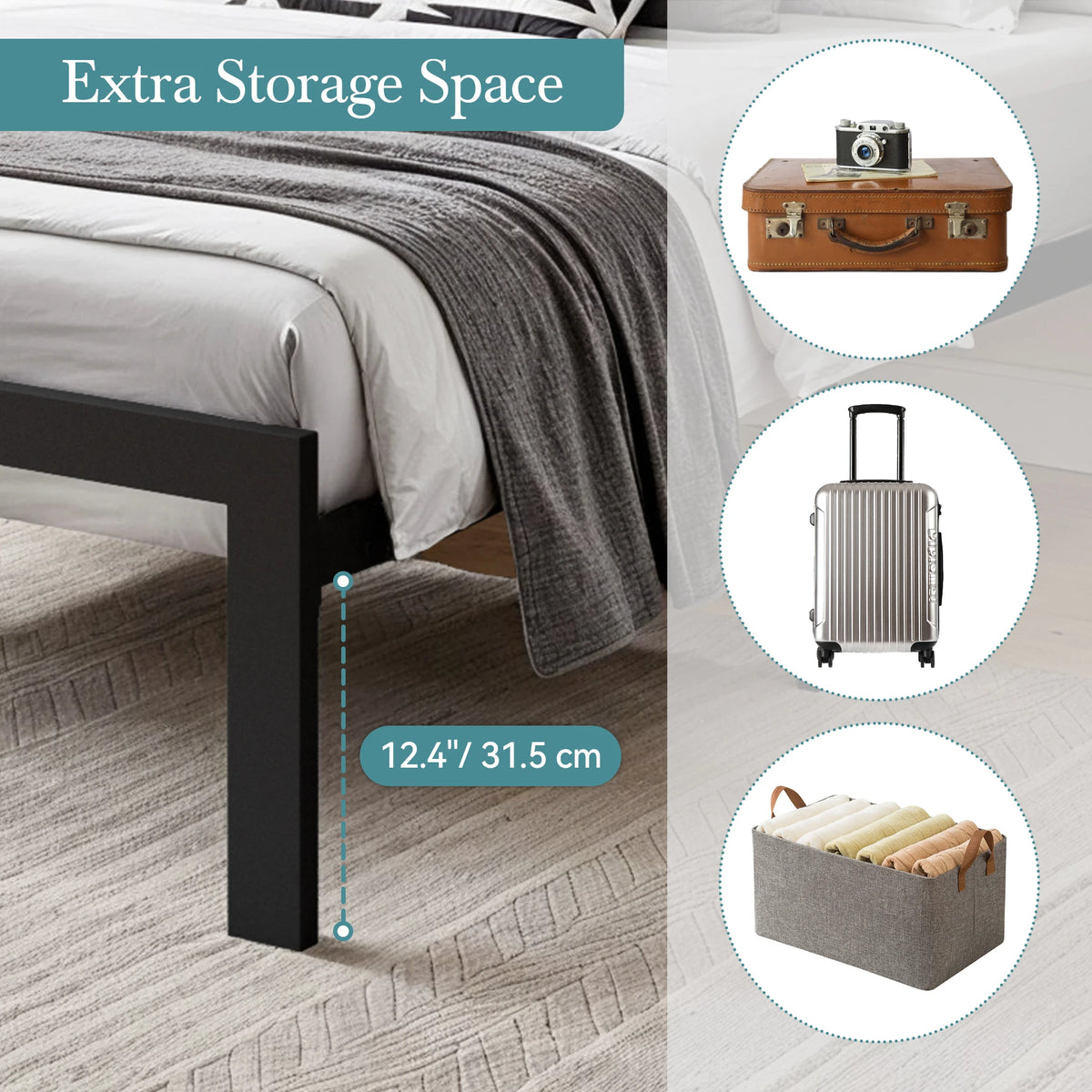 HOOMIC Metal Bed Frame Upholstered Headboard No Box Spring Needed